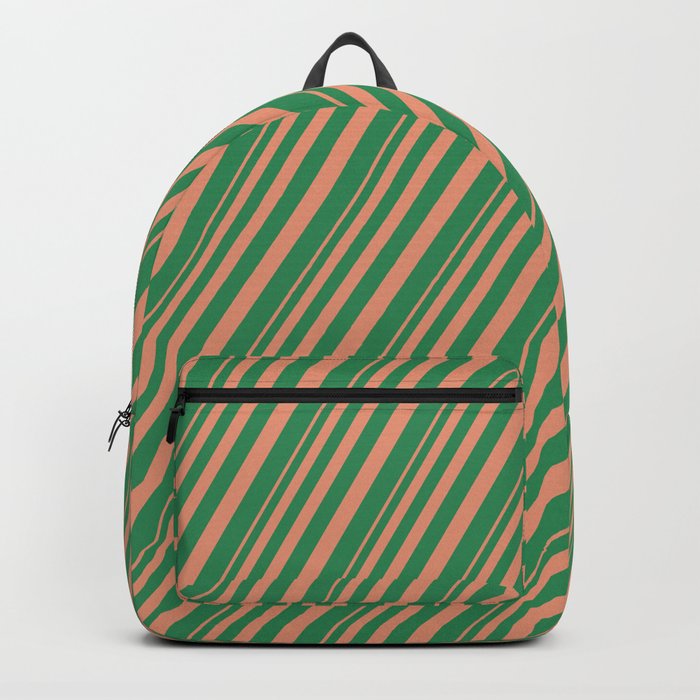 Dark Salmon & Sea Green Colored Pattern of Stripes Backpack