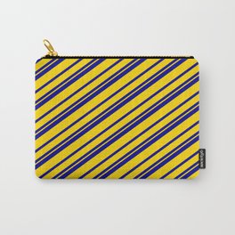 [ Thumbnail: Dark Blue and Yellow Colored Lines/Stripes Pattern Carry-All Pouch ]