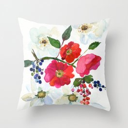 white and red wild roses Throw Pillow