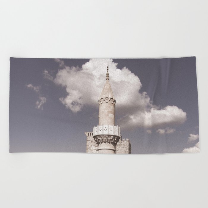 Vintage Bodrum Castle mosque tower Beach Towel