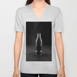 Glass bottle with carbonated drink under the drops of water. Unisex V-Neck