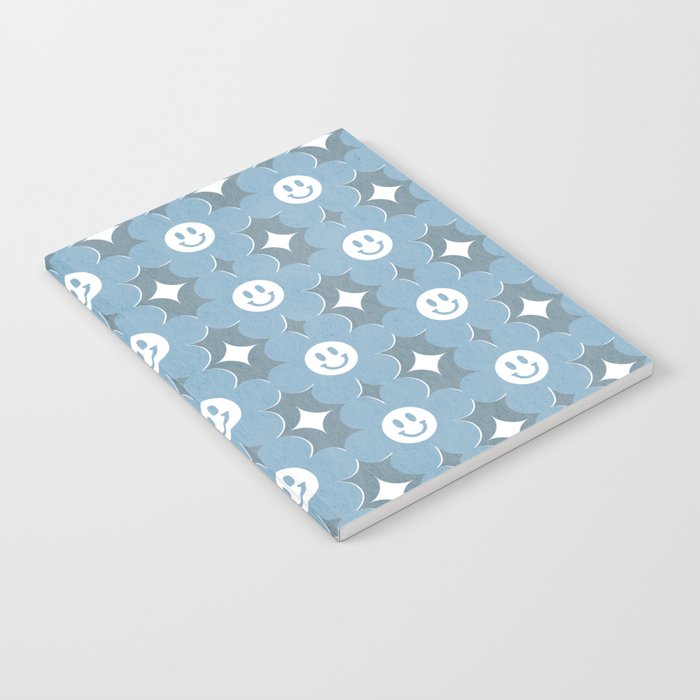 Retro happy smiley blooms pattern  # summer pale blue Notebook