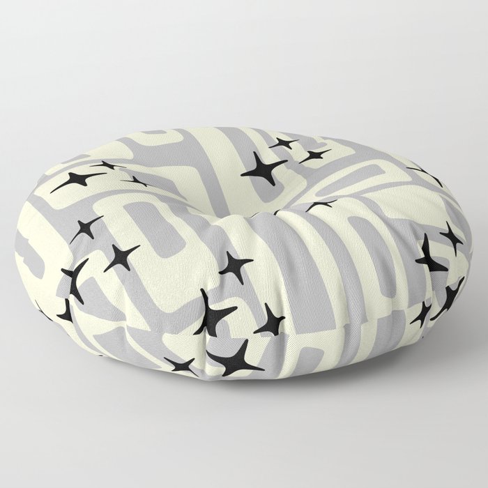 Retro Mid Century Modern Abstract Pattern 576 Gray Black Floor Pillow