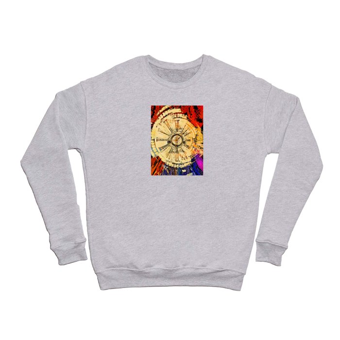 Traditional antique clock face and Roman numerals shown in conceptual abstract futuristic background Crewneck Sweatshirt