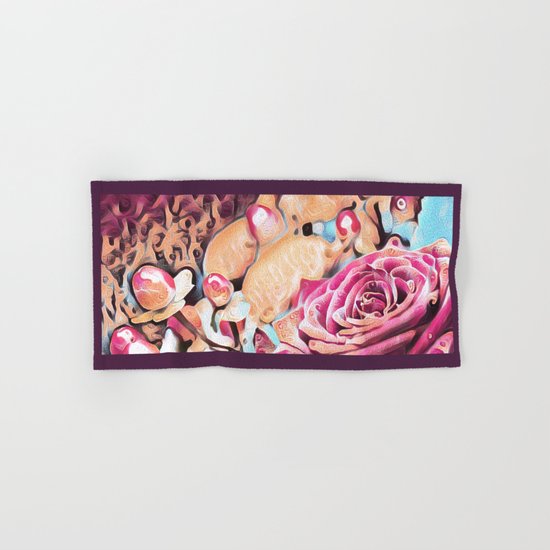 Textured illustration with rose and berries Hand & Bath Towel