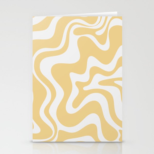 Liquid Swirl Retro Abstract Pattern in Light Yellow and Gray-Tinged White Stationery Cards