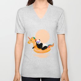Chillin (Unicorn Panda) V Neck T Shirt