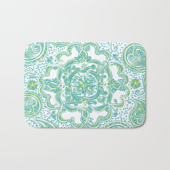 Paisley Mandala - Blue & Green Bath Mat