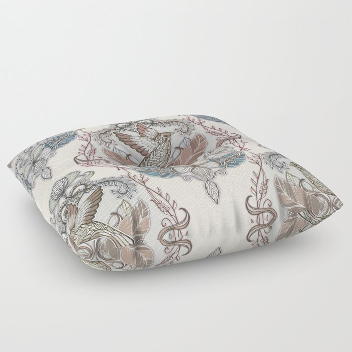 Woodland Birds - hand drawn vintage illustration pattern in neutral colors Floor Pillow