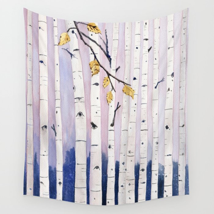 Birch Trees Watercolor Wall Tapestry