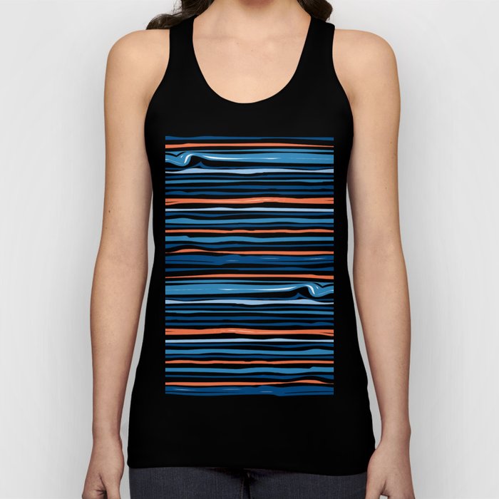 Modern Abstract Ocean Wave Stripes in Classic Blues and Orange Tank Top