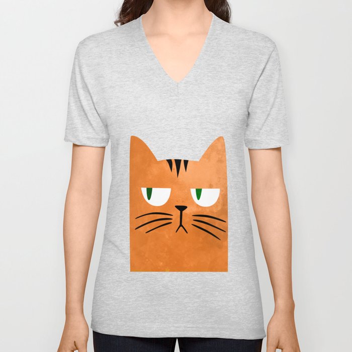 Orange cat with attitude V Neck T Shirt