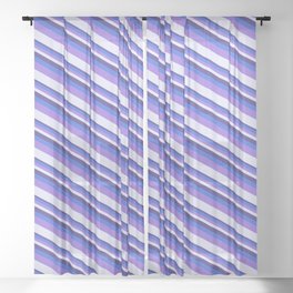 [ Thumbnail: Dark Slate Blue, Royal Blue, Purple, and Lavender Colored Striped/Lined Pattern Sheer Curtain ]