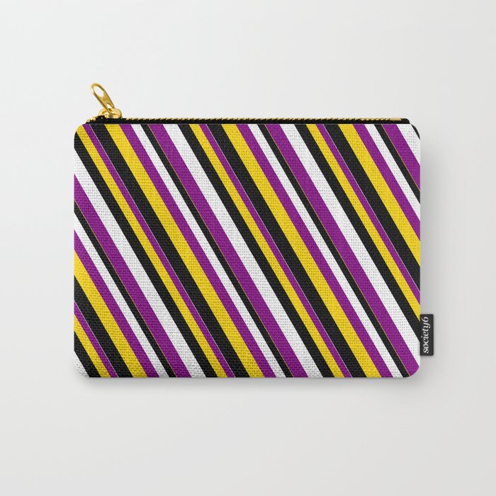 White, Purple, Yellow, and Black Colored Striped Pattern Carry-All Pouch
