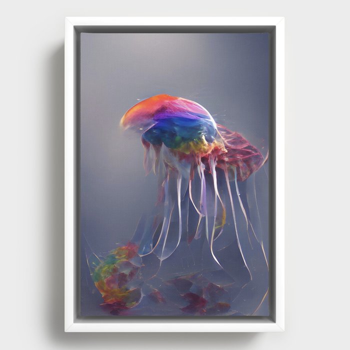 Colourful Abstract AI Art Rainbow Jellyfish Framed Canvas