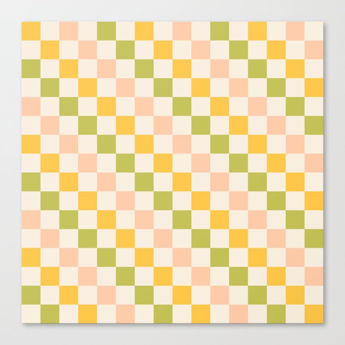 Diagonal Check Stripe Pattern in Light Muted Green Blush Yellow Cream Canvas Print