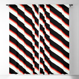 [ Thumbnail: Red, Light Salmon, Mint Cream, and Black Colored Pattern of Stripes Blackout Curtain ]