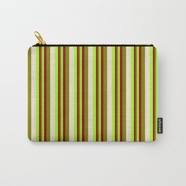 [ Thumbnail: Light Green, Dark Red, Green, and Beige Colored Lines Pattern Carry-All Pouch ]