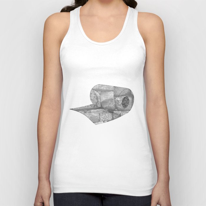 Rock and Roll Gray Scale Toilet Paper Rolls Overlaid with Rocks Tank Top