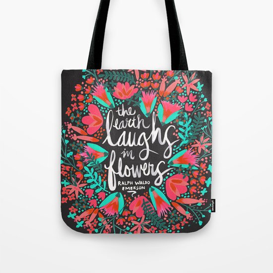 The Earth Laughs in Flowers – Pink & Charcoal Tote Bag