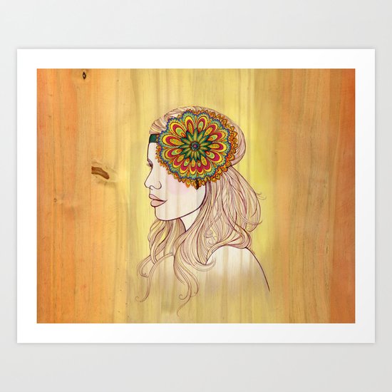 Golden Woodgrain Girl Art Print