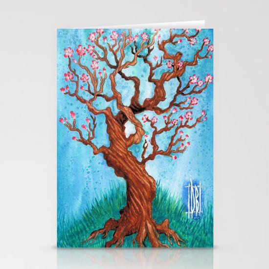 Cherry Blossom Tree Watercolor Stationery Cards By Euphoriousin