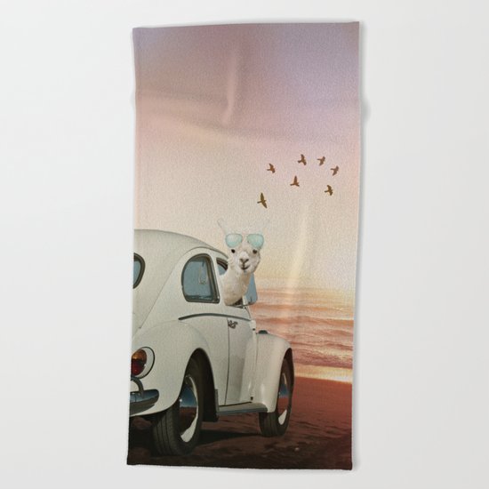 NEVER STOP EXPLORING A SUNDOWN Beach Towel