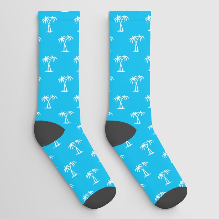 Turquoise And White Palm Trees Pattern Socks