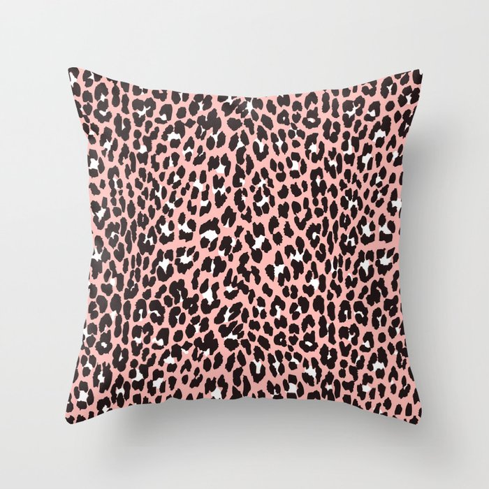 Blush Pink Black White Abstract Cheetah Animal Print Throw Pillow