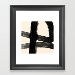 Abstract Minimalist Painted Brushstrokes in Black and Almond Cream 1 Framed Art Print