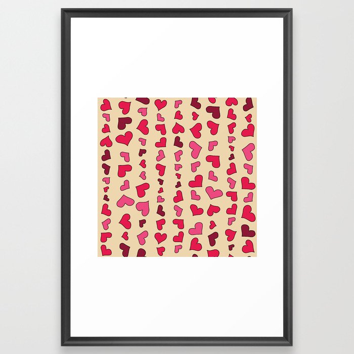 Heart Stripes Tan Framed Art Print