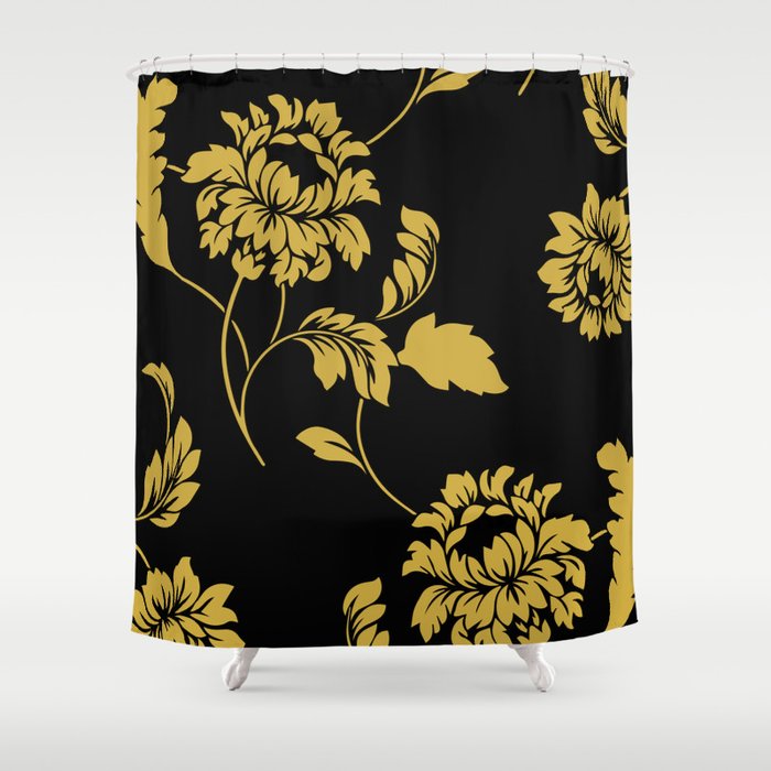 Victorian Floral Black Gold Shower Curtain By Markbakersanchez