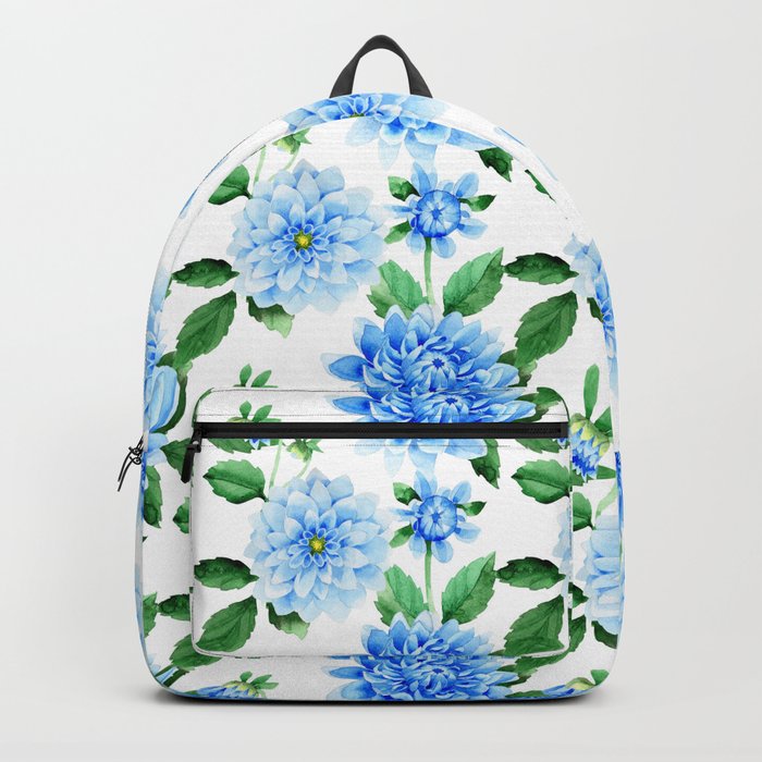 Hand painted sky blue green watercolor modern dahlia floral Backpack