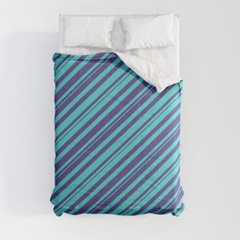 [ Thumbnail: Dark Slate Blue and Turquoise Colored Striped/Lined Pattern Comforter ]