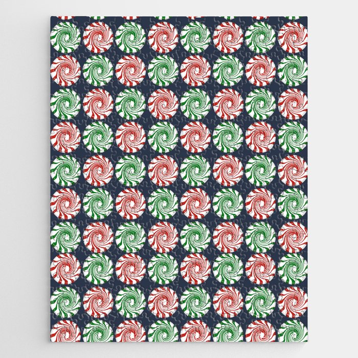 Peppermint swirl candy on navy blue Jigsaw Puzzle