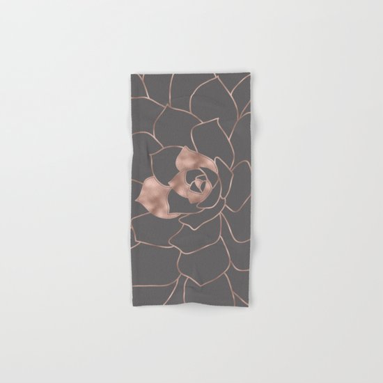 Rosegold blossom on grey - Pink metal-effect flower Hand & Bath Towel