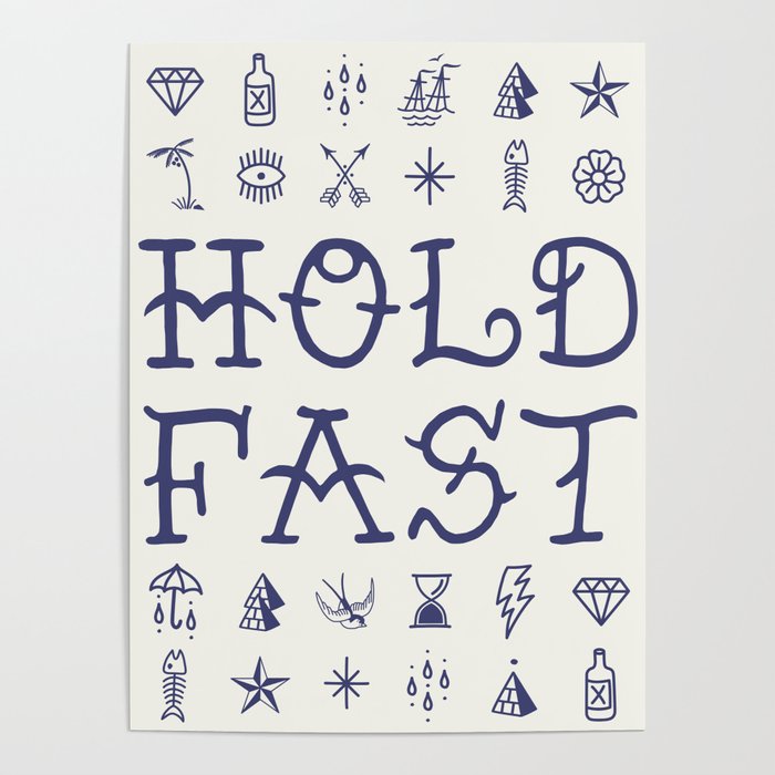 Uncle Knuckles - Hold Fast - Navy on Off White Poster