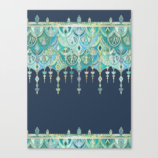 Art Deco Double Drop in Blues and Greens Canvas Print