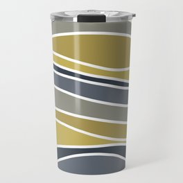 Retro Wavy Lines Pattern Navy Blue, Grey, Mustard Yellow and White Travel Mug
