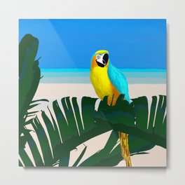 Parrot Tropical Banana Leaves Design Metal Print