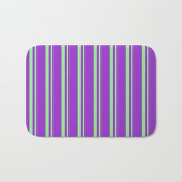 [ Thumbnail: Light Green & Dark Orchid Colored Stripes/Lines Pattern Bath Mat ]