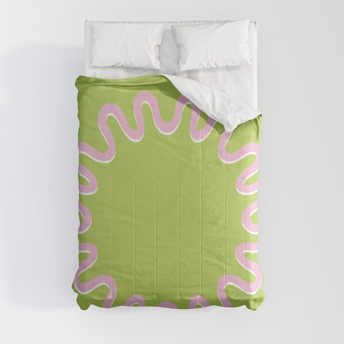 Waves Circle Frame - Pink Green Comforter