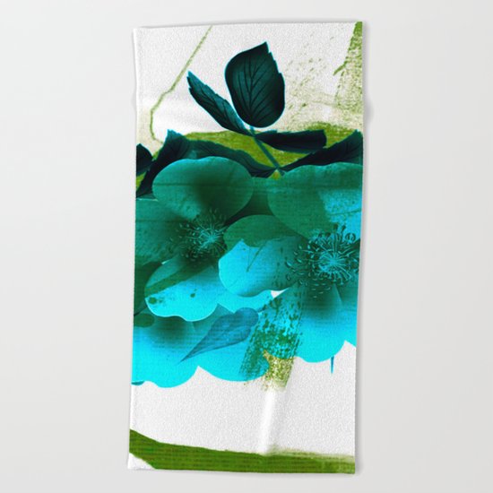 blue flowers and green abstract Beach Towel