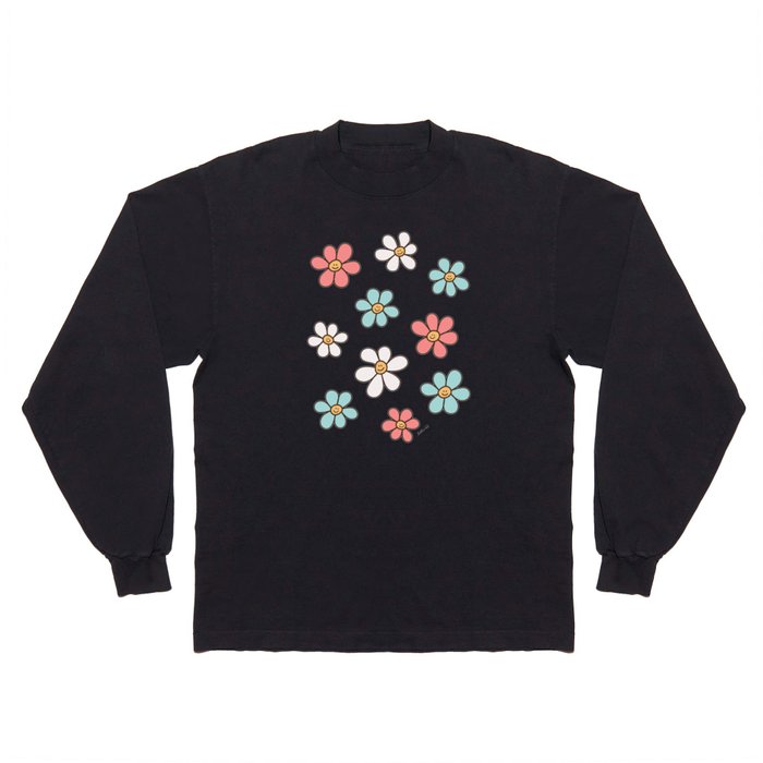 Happy Daisy Pattern, Cute and Fun Smiling Colorful Daisies Long Sleeve T Shirt