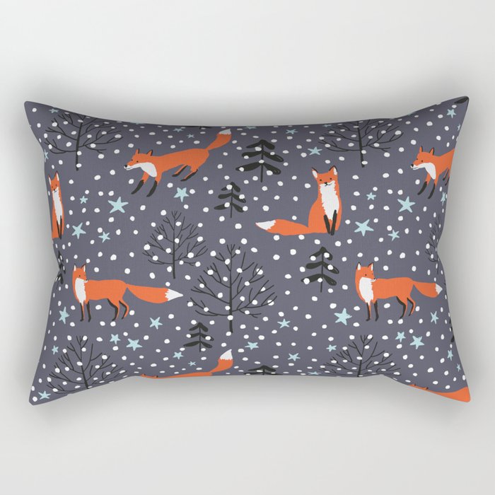 Red foxes in the nignt winter forest Rectangular Pillow