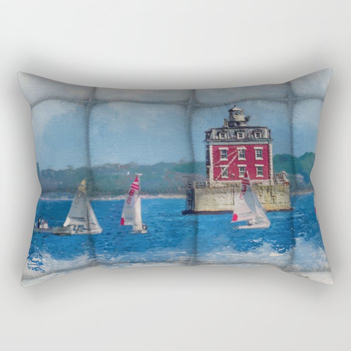 Lighthouse and Sail Nautical Art Print Rectangular Pillow
