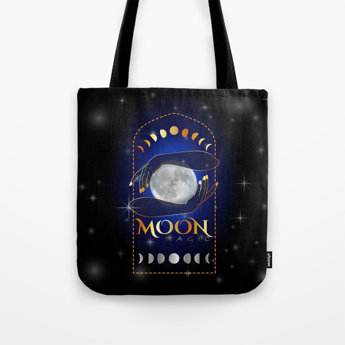 Witch Hands holding the full moon performing a magic healing ritual	 Tote Bag