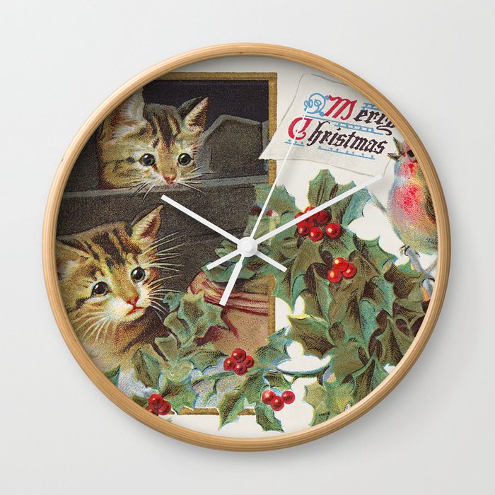 Vintage Christmas: Christmas Kitties 1911 Wall Clock