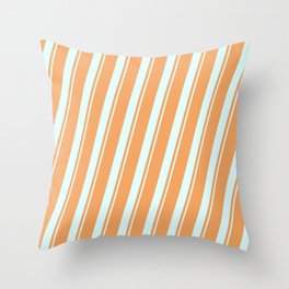 [ Thumbnail: Brown & Light Cyan Colored Lined/Striped Pattern Throw Pillow ]
