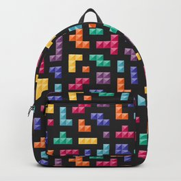 Tetris bricks jewel tones on black pattern Backpack